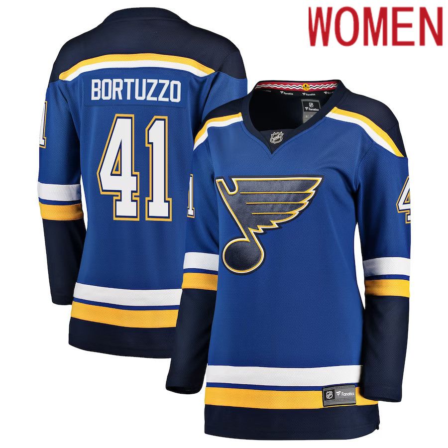 Women St. Louis Blues 41 Robert Bortuzzo Fanatics Branded Blue Breakaway Player NHL Jersey
